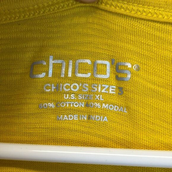 CHICO’S Gathered Sleeve Slub Top 3 (XL) Yellow Short elbow sleeve ruching Tee - Picture 3 of 11